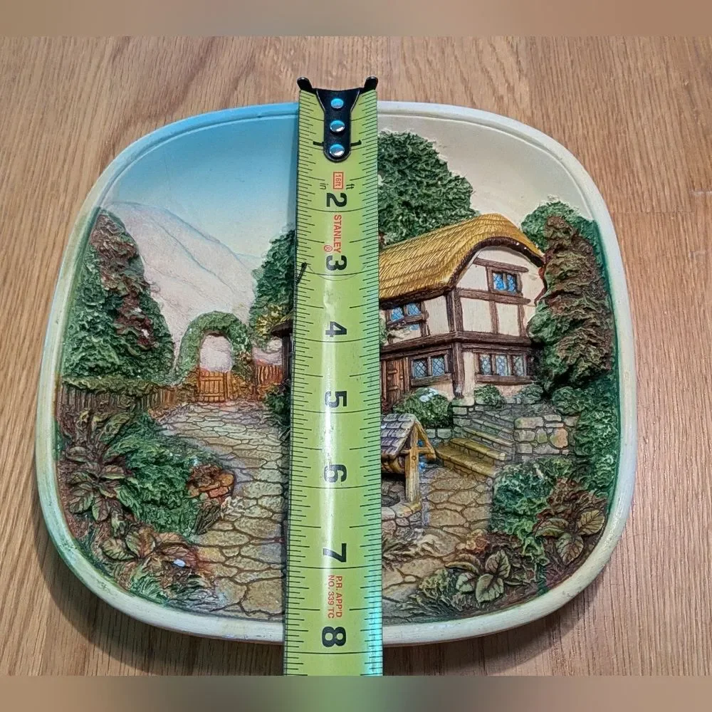 Vintage Legend Product 3D Chalkware English Cottage England 8” Square Wall Art